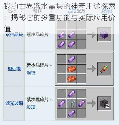 我的世界紫水晶块的神奇用途探索：揭秘它的多重功能与实际应用价值