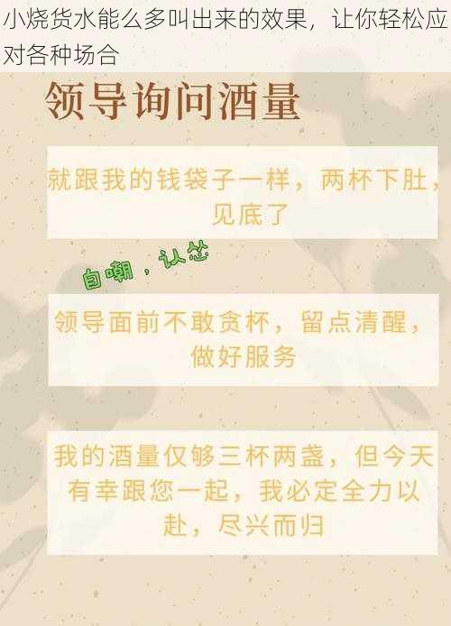 小烧货水能么多叫出来的效果，让你轻松应对各种场合