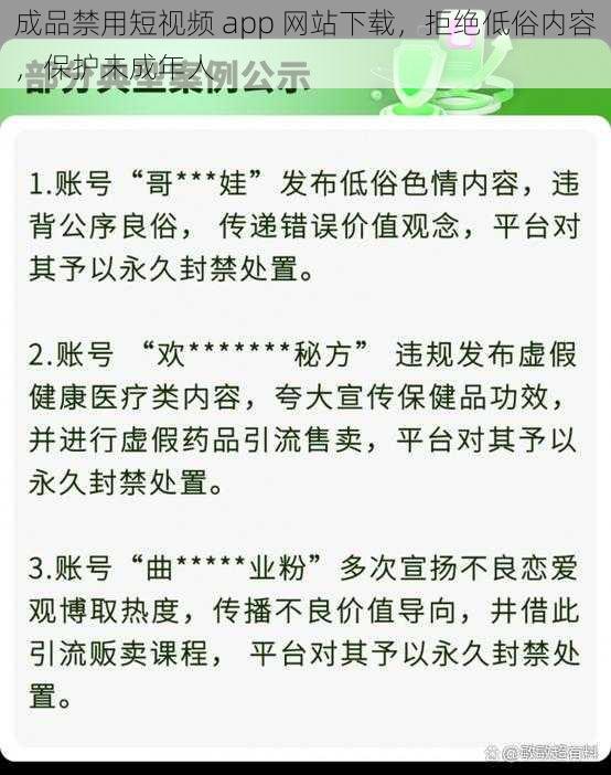 成品禁用短视频 app 网站下载，拒绝低俗内容，保护未成年人