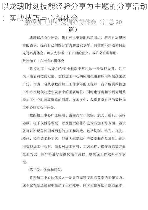 以龙魂时刻技能经验分享为主题的分享活动：实战技巧与心得体会