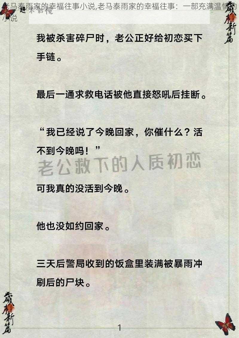 老马泰雨家的幸福往事小说,老马泰雨家的幸福往事：一部充满温情的小说