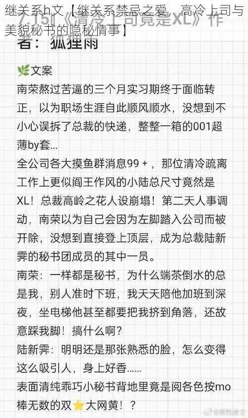 继关系h文【继关系禁忌之爱，高冷上司与美貌秘书的隐秘情事】