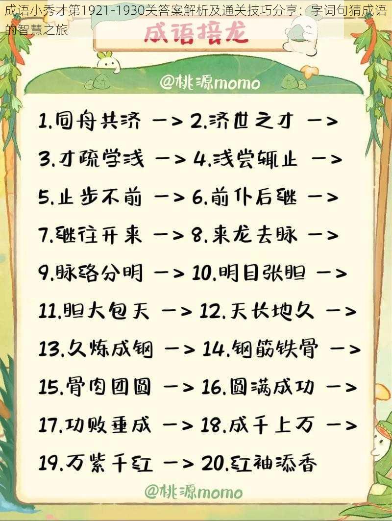 成语小秀才第1921-1930关答案解析及通关技巧分享：字词句猜成语的智慧之旅