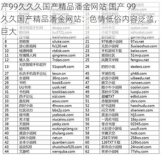 国产99久久久国产精品潘金网站 国产 99 久久久国产精品潘金网站：色情低俗内容泛滥，危害巨大