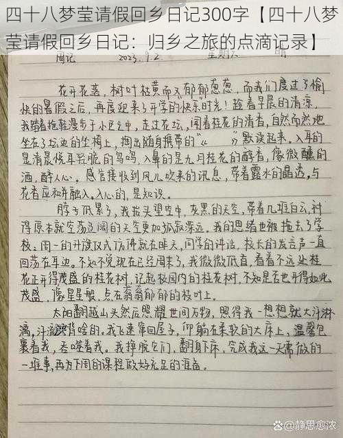 四十八梦莹请假回乡日记300字【四十八梦莹请假回乡日记：归乡之旅的点滴记录】