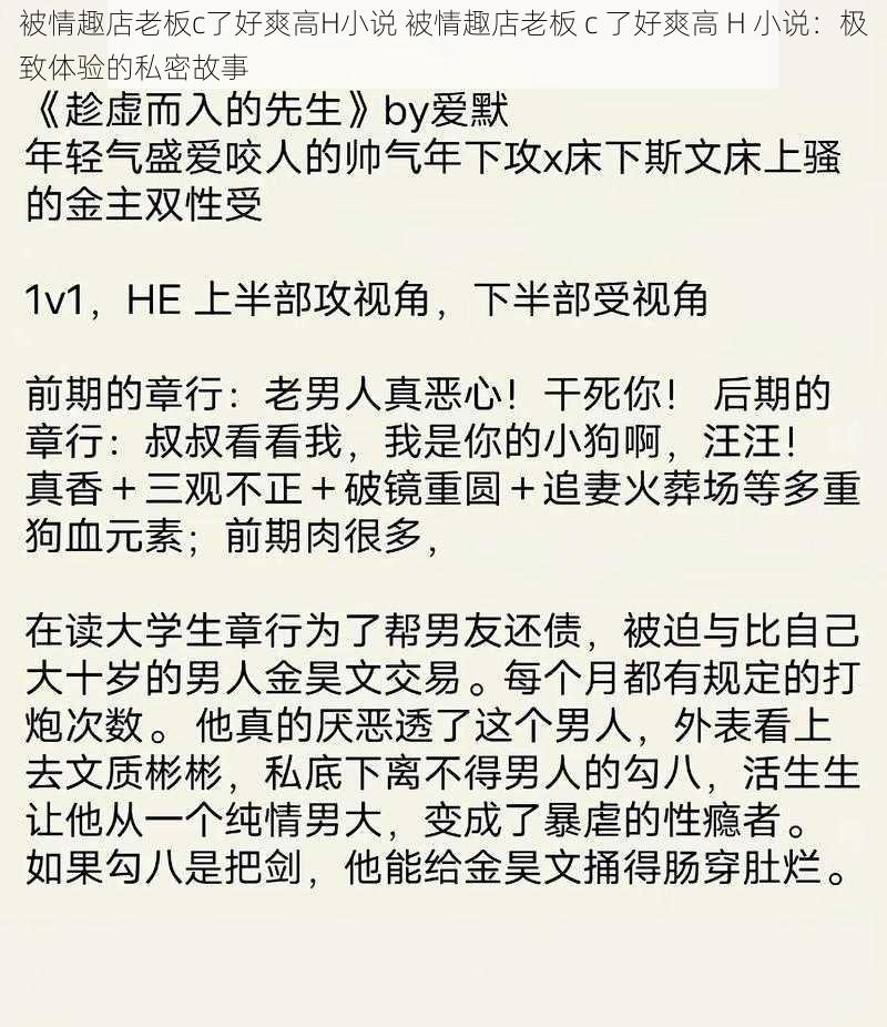 被情趣店老板c了好爽高H小说 被情趣店老板 c 了好爽高 H 小说：极致体验的私密故事