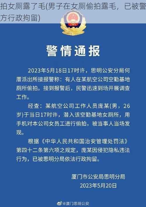 拍女厕露了毛(男子在女厕偷拍露毛，已被警方行政拘留)