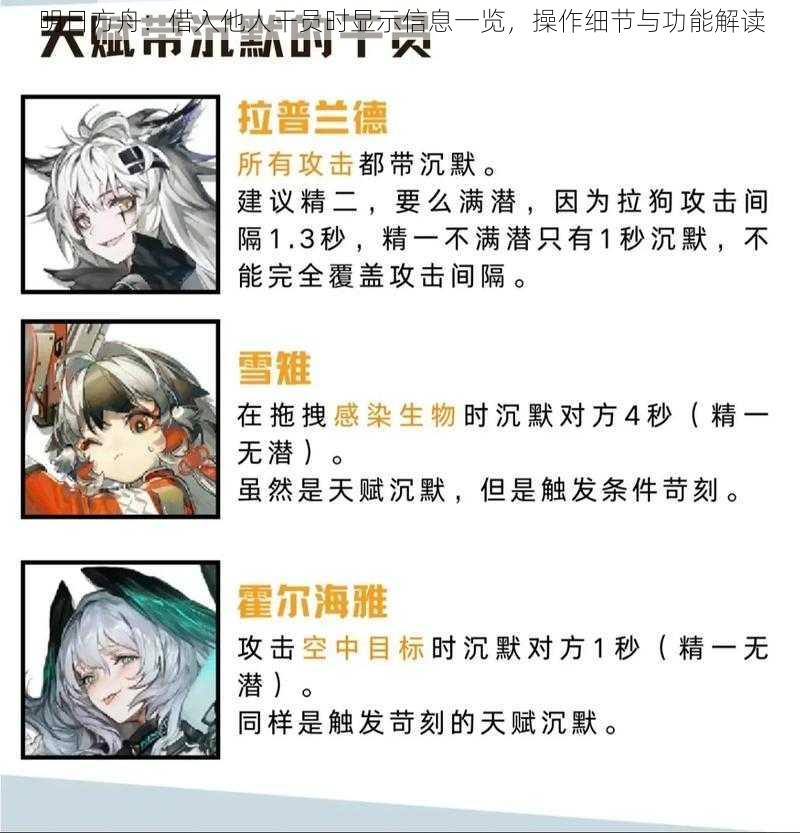 明日方舟：借入他人干员时显示信息一览，操作细节与功能解读