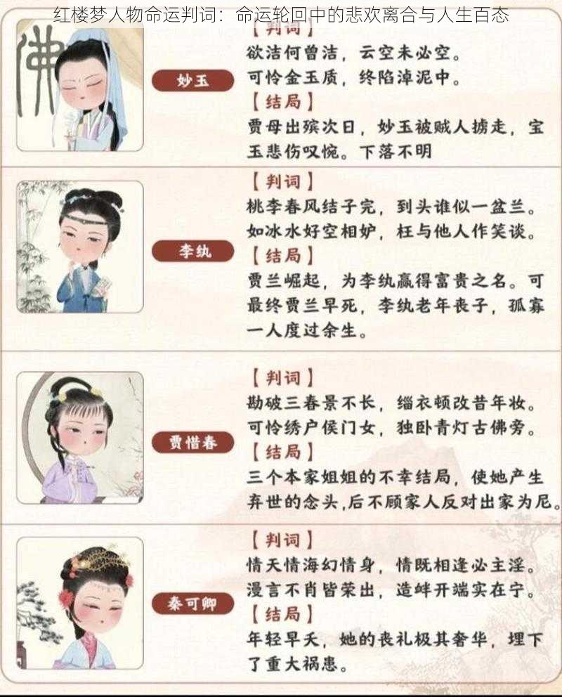 红楼梦人物命运判词：命运轮回中的悲欢离合与人生百态