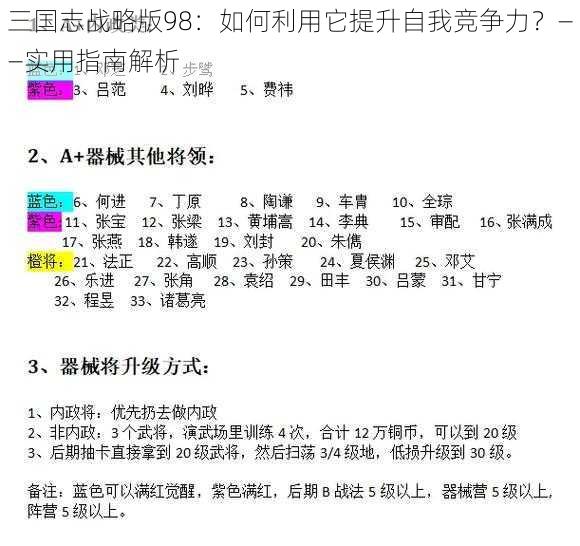 三国志战略版98：如何利用它提升自我竞争力？——实用指南解析