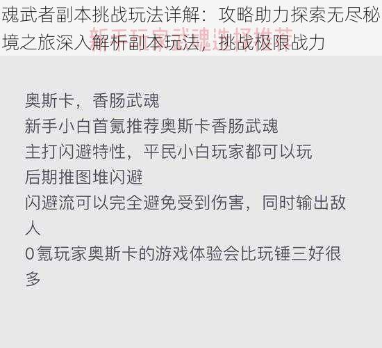 魂武者副本挑战玩法详解：攻略助力探索无尽秘境之旅深入解析副本玩法，挑战极限战力