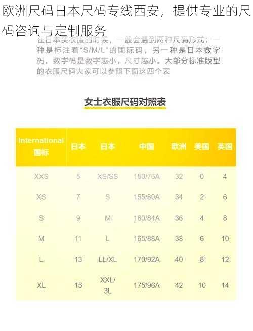 欧洲尺码日本尺码专线西安,提供专业的尺码咨询与定制服务